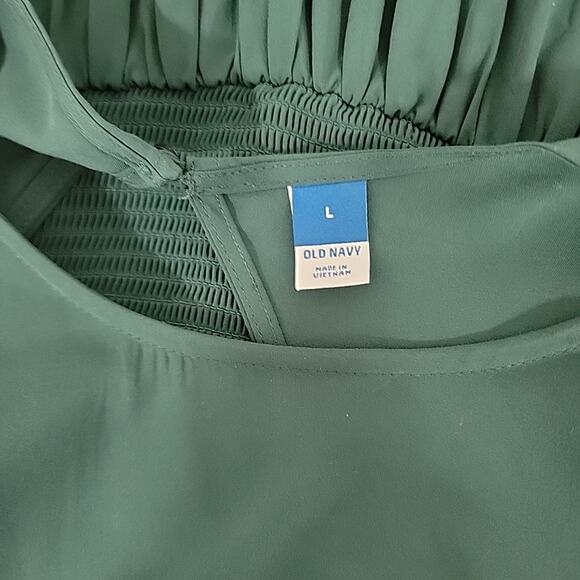 Old Navy Green Fit & Flare Dress Open Back Smocked L NWT Holiday - Picture 6 of 8